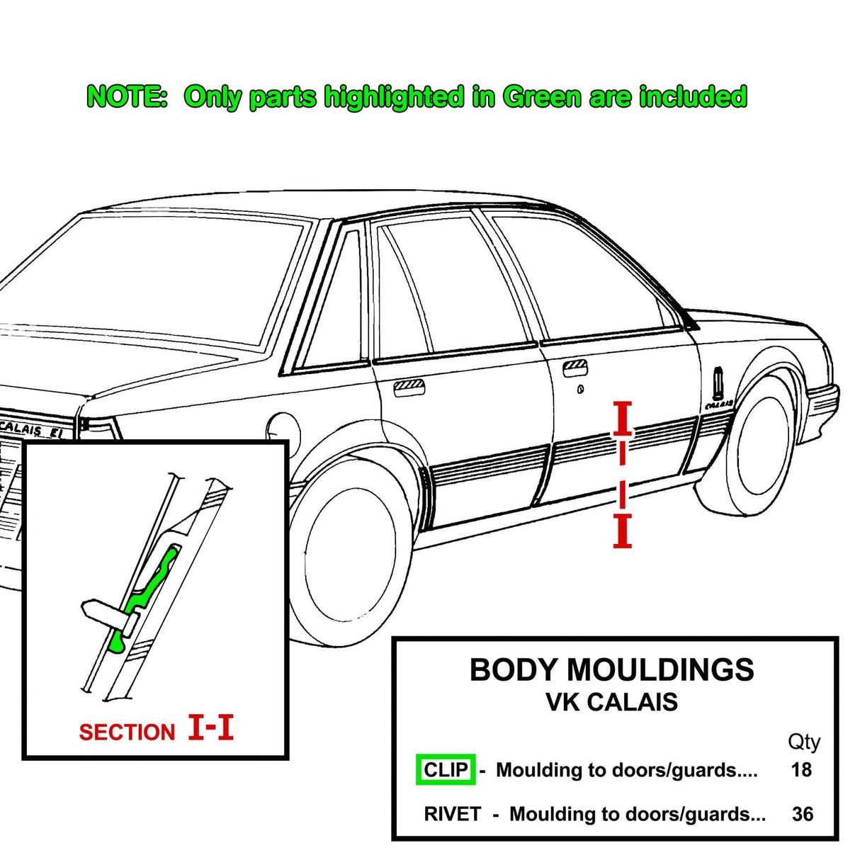 DOOR / GUARD MOULD CLIPS for VK CALAIS - HOLDCOM AUTO PARTS