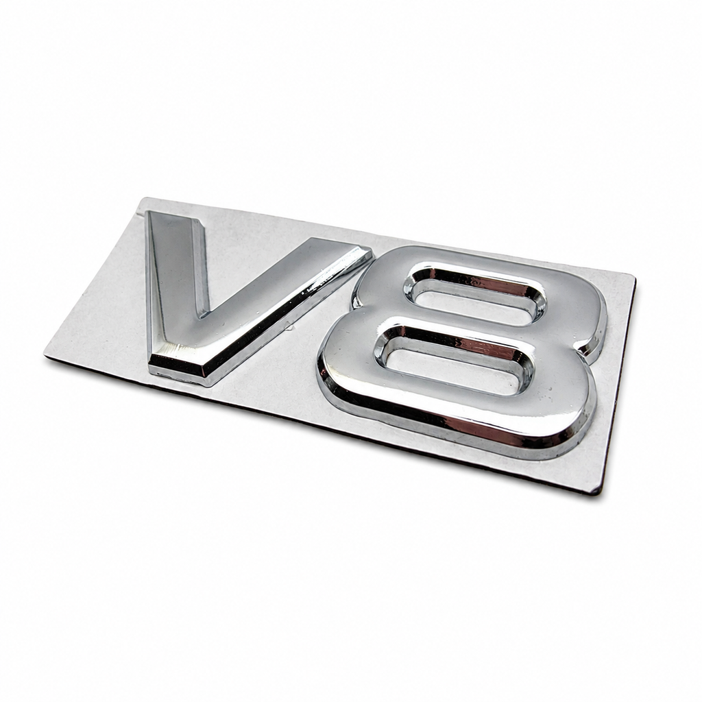 METAL V8 BADGE - CHROME  (UNIVERSAL)