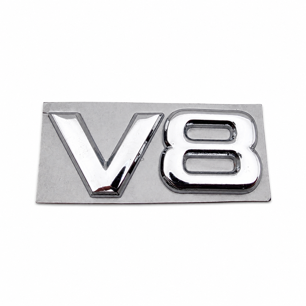 METAL V8 BADGE - CHROME  (UNIVERSAL)