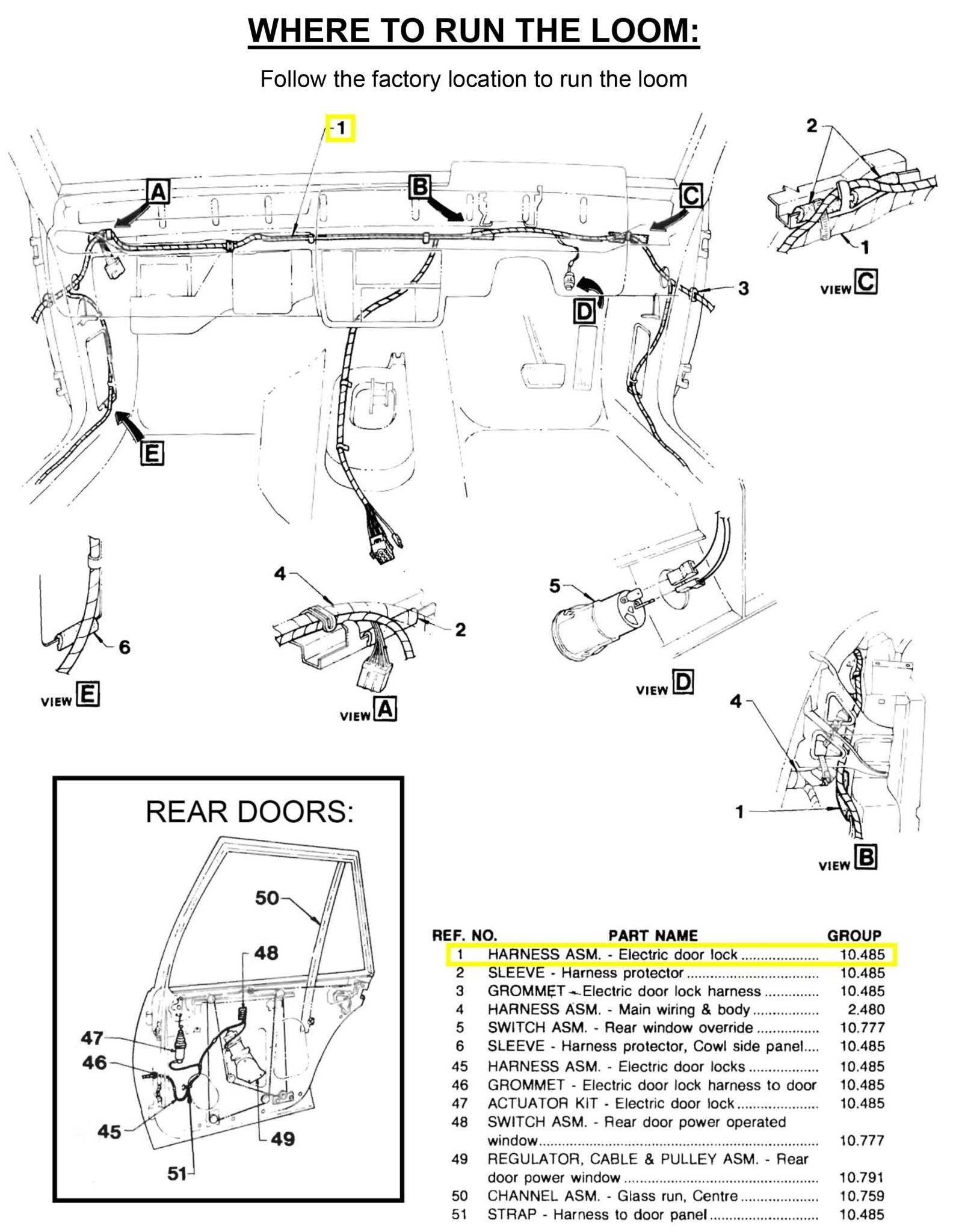 POWER WINDOW and CENTRAL LOCKING DOOR WIRING LOOM for VB VC VH VK VL (UNIVERSAL) - HOLDCOM AUTO PARTS